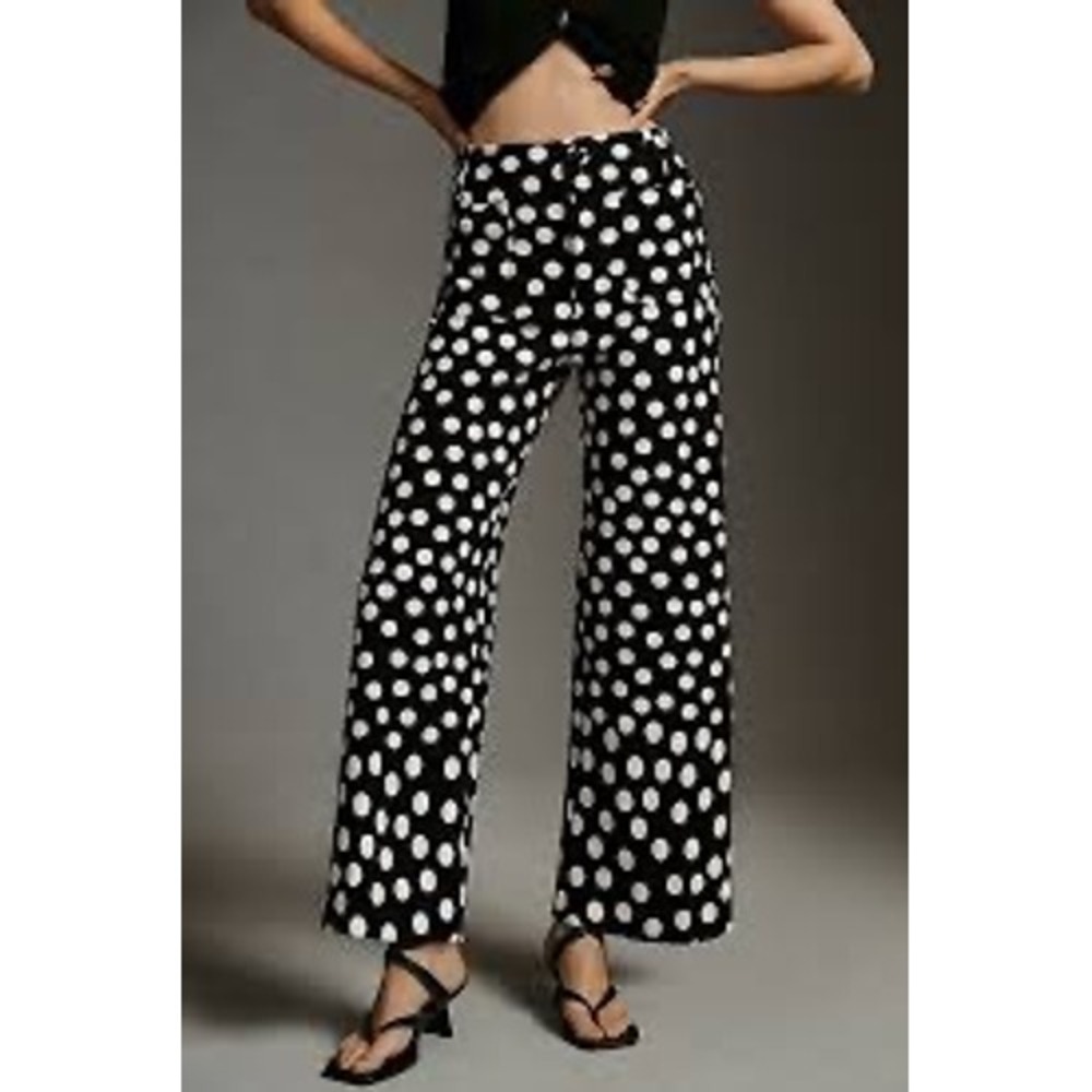 Maeve Anthropologie The Colette Cropped Wide Leg Polka Dot Pants Black White 25